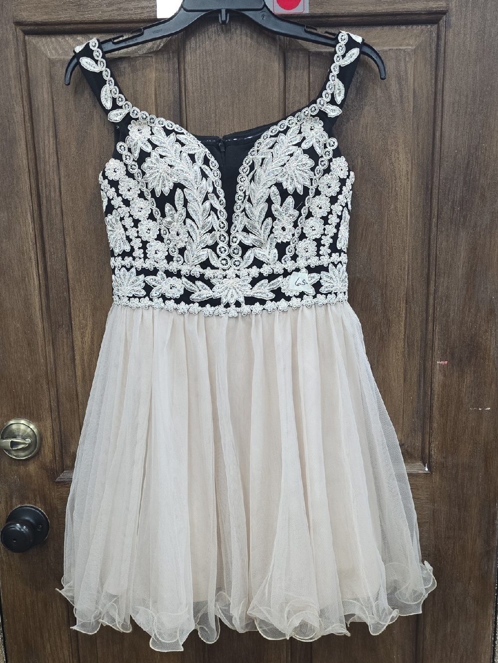 Blondie Nites Black & Cream Beaded Tulle Prom Dress